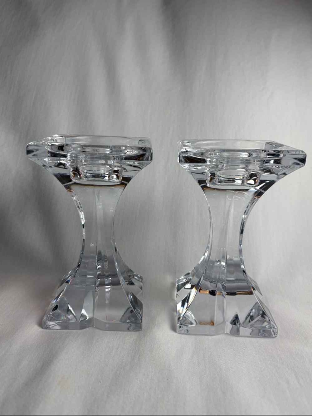 Crystal Candle Holder Pair 6” Pillar Votive Set - Made in Slovenia - Vintage
